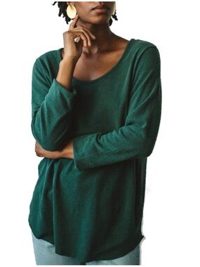 Esme 100% silk noil long sleeved tee XL Pine green slow fashion FLAW